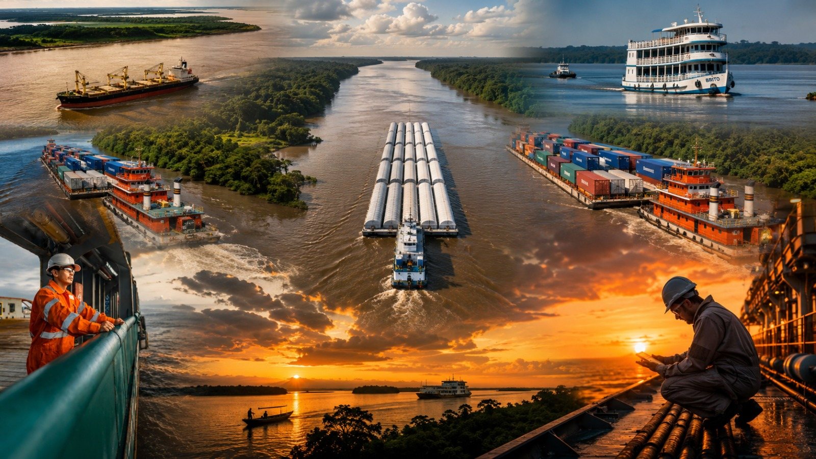 Comboio fluvial no Rio Amazonas